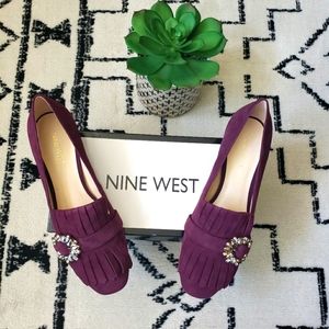 NINE WEST- Purple Jeweled Brooch Suede Loafers- NIB (Never Worn!)